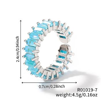 Brass Glass Cuff Rings, Open Rings for Women, Cyan