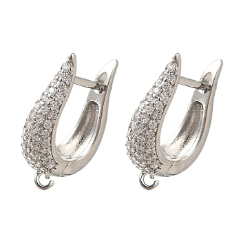 Rack Plating Brass Micro Pave Cubic Zirconia Hoop Earring Findings, Long-Lasting Plated, Lead Free & Cadmium Free, with Loop, Platinum, 20x13.5x5.5mm, Hole: 1.2mm, Pin: 0.8x11mm