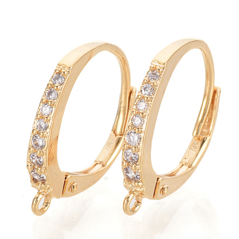 Brass Cubic Zirconia Leverback Earring Findings, with Horizontal Loop, Nickel Free, Real 18K Gold Plated, 17x14x2mm, Hole: 1mm, pin: 0.7mm