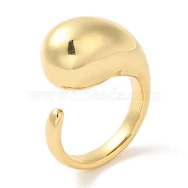 Rack Plating Brass Teardrop Open Cuff Ring for Women(X-RJEW-A016-03G)-3