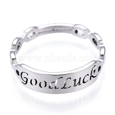 Non-Tarnish 304 Stainless Steel Word Good Luck Adjustable Ring for Women(RJEW-T027-13P)-3