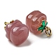 Natural Agate Persimmon Charms with Brass Leaf and Jump Rings(G-R489-01G)-3