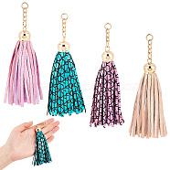 WADORN 4pcs 4 colors PU Leather Tassel Big Pendants, with Alloy Findings, Mixed Color, 140x16.5mm, Hole: 7mm, 1pc/color(FIND-WR0005-87)