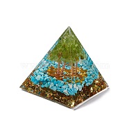 Orgonite Pyramid Resin Display Decorations, with Gold Foil and Synthetic Turquoise Chips Inside, for Home Office Desk, 50x50x51.5mm(DJEW-I017-01C)