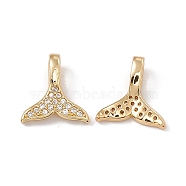 Brass Micro Pave Clear Cubic Zirconia Pendants, Fishtail, Real 18K Gold Plated, 12x11.5x2mm, Hole: 4x2mm(KK-E068-VC052)