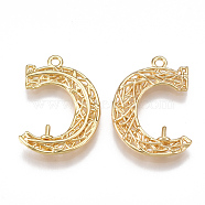 Brass Filigree Peg Bails Pendants, For Half Drilled Beads, Letter C/Moon, Real 18K Gold Plated, 22.5x15.5x3mm, Hole: 1.5mm, Pin: 0.8mm(X-KK-T038-28G)