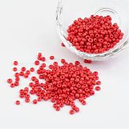 8/0 Opaque Colours Round Glass Seed Beads, Crimson, Size: about 3mm in diameter, hole:1mm, about 1101pcs/50g(X-SEED-A010-3mm-45B)