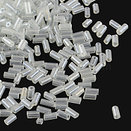 Pearlized Glass Bugle Beads, Transparent Colours Lustered, Clear, 4~4.5x2mm, Hole: 1mm, about 450g/bag, 14000pcs/bag(SEED-R011-101)