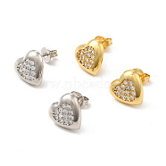 Rack Plating Brass Micro Pave Clear Cubic Zirconia Heart Stud Earrings, Long-Lasting Plated, Lead Free & Cadmium Free, Mixed Color, 10x10mm, Pin: 0.7mm(EJEW-F301-20)