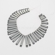 Electroplated Non-magnetic Synthetic Hematite Graduated Bead Strands, Rectangle, Hematite Plated, 10~30x4x4mm, Hole: 1mm, about 41pcs/strand, 7 inch(G-D618-09)