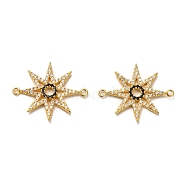 925 Sterling Silver Connector Charms, with Clear & Black Cubic Zirconia, Star with 925 Stamp, Real 18K Gold Plated, 19.5x23.5x1.7mm, Hole: 1.2mm(STER-H110-12G)