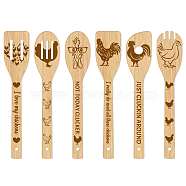 6Pcs Bamboo Spoons & Knifes & Forks, Flatware for Dessert, Rooster Pattern, 60x300mm, 6 style, 1pc/style, 6pcs/set(AJEW-WH0411-005)