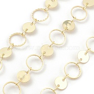 Brass Ring & Flat Round Link Chains, Unwelded, with Spool, Real 18K Gold Plated, 8x0.8mm, 6x0.2mm(CHC-M025-46G)