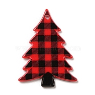 Christmas Theme Acrylic Pendants, Christmas Tree, Tartan, Red, 38.5x28x2.5mm, Hole: 1.6mm(MACR-C024-04B)