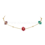 Glass Daisy Flower Beaded Necklace, Brass Cable Necklaces for Women, Colorful, 14.84 inch(377mm)(NJEW-JN04741)