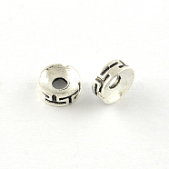 Flat Round Tibetan Style Alloy Spacers Beads, Cadmium Free & Lead Free, Antique Silver, 7.5x3mm, Hole: 2mm(X-TIBEB-Q066-06AS-LF)