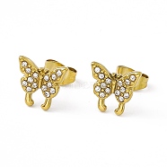 Crystal Rhinestone Butterfly Stud Earrings, Vacuum Plating 304 Stainless Steel Jewelry for Women, Golden, 9x10mm, Pin: 0.8mm(EJEW-P212-20G)