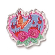 Valentine's Day Transparent Printed Acrylic Pendants, Heart Charm, Flower, 38x40x2.5mm, Hole: 2mm(OACR-Q187-01D)