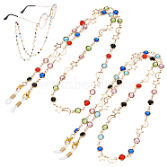 2Pcs 2 Color Brass Moon & Star & Glass Flat Round Link Chain Eyeglasses Chains, Neck Strap for Eyeglasses, Mixed Color, 700mm, 1Pc/color(AJEW-AB00068)