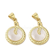 Brass Pave Shell Pendants, Flat Round Charms with Snake, Real 18K Gold Plated, 24x16.5x2.5mm, Hole: 3.5x4mm(KK-I708-12B-G)