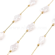 Ion Plating(IP) 304 Stainless Steel Paperclip Chains, Soldered, with ABS Imitation Pearl Beads, Real 18K Gold Plated, Real 18K Gold Plated, 13.5~15x8.5~10x4.5mm, about 16.40 Feet(5m)/Roll(CHS-P018-04J-G)