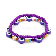 Glass Seed Beads Stretch Bracelets, with Polymer Clay Eye Beads, Purple, Inner Diameter: 2-1/8~2-1/4 inch(5.3~5.8cm), 2pcs/set(BJEW-JB06291-05)