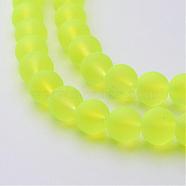 Transparent Glass Bead Strands, Frosted, Round, Green Yellow, 10mm, Hole: 1.3~1.6mm, about 80pcs/strand, 31.4 inch(X-GLAA-S031-10mm-30)