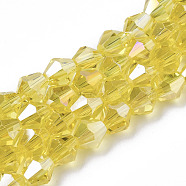 Electroplate Glass Beads Strands, AB Color Plated, Faceted, Bicone, Champagne Yellow, 7.5~8x7.5~8mm, Hole: 1.5mm, about 40pcs/strand, 11.81 inch(EGLA-Q118-8mm-B30)