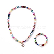 Unicorn Theme Bracelets & Necklaces Sets for Kids, Acrylic Beaded Stretch Bracelets & Alloy Enamel Pendant Necklaces, Mixed Color, Necklace: 17.32 inch(44cm), Bracelet: 1-3/4 inch(4.4cm)(SJEW-JS01265)