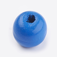Natural Wood Beads, Dyed, Round, Dodger Blue, 14x13mm, Hole: 3.5~4.5mm, about 680pcs/500g(WOOD-Q030-57E)