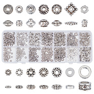 Elite 420Pcs 14 Styles Tibetan Style Spacer Beads, Donut & Square & Daisy, Mixed Shapes, Antique Silver, 4.5~8x1.5~6.3mm, Hole: 1~5mm, 30pcs/style(FIND-PH0009-28)