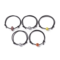 Sport Theme Acrylic Braided Bead Bracelet with Waxed Polyester Cords, Mixed Color, Inner Diameter: 1-7/8~3-3/8 inch(4.8~8.6cm)(BJEW-JB10152)