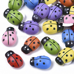 Spray Painted Maple Wood Cabochons, Printed, with Double-sided Adhesive, Ladybug, Mixed Color, 24x17x8mm, Adhesive: 10mm in diameter(WOOD-E018-11A-M)