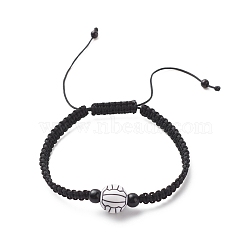 Acrylic Braided Bead Bracelet, Nylon Cord Adjustable Bracelet for Women, Volleyball Pattern, Inner Diameter: 2-1/8~3-1/2 inch(5.5~8.8cm)(BJEW-JB08552-02)