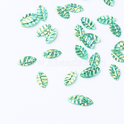 Plastic Paillette Links, Sequins Beads, Leaf, Green, 8.5x4.5x0.5mm, Hole: 1mm, about 3000pcs/50g(X-PVC-R009-0930)