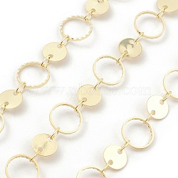 Brass Ring & Flat Round Link Chains, Unwelded, with Spool, Real 18K Gold Plated, 8x0.8mm, 6x0.2mm(CHC-M025-46G)