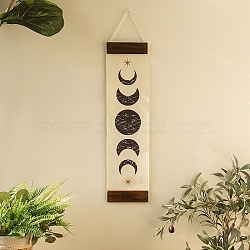 Bohemia Cloth Rectangle with Moon Phases Hanging Wall Decorations, for Home Living Room Bedroom Decoration, Saddle Brown, 660x140mm(PW-WG68469-01)