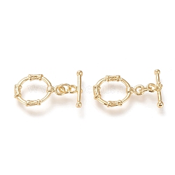 Brass Toggle Clasps, with Jump Rings, Long-Lasting Plated, Ring, Real 18K Gold Plated, Ring: 20x15x2mm, Hole: 2mm, Bar: 17x6x3mm, Hole: 2.2mm(KK-M108-B01)