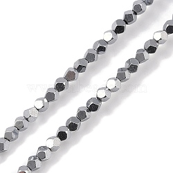 Electroplated Synthetic Non-magnetic Hematite Beads Strands, Nickel Free & Lead Free, Polygon(Color Retention for 3 Years), Silver Plated, 4mm, Hole: 1mm, about 98pcs/strand, 15.55''(39.5cm)(G-A234-G03-01B)