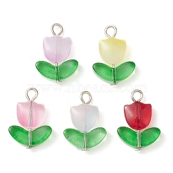 Glass Pendants, Tulip Charms, Mixed Color, 19.5x13.5x4mm, Hole: 2.5mm(PALLOY-JF02579-01)