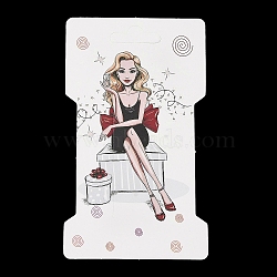Rectangle Girl Print Paper Hair Clip Display Cards, Jewelry Display Cards for Hair Clip Storage, Dark Red, 11.5x6.6x0.05cm, Hole: 24x8.5mm(CDIS-M007-03D)