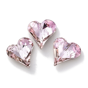 Glass Rhinestone Cabochons, Point Back & Back Plated, Faceted, Heart, Light Peach, 13x12x5mm