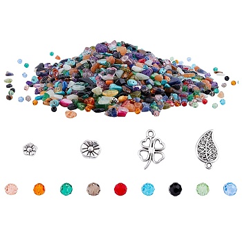 DIY Jewelry Making Kits, include Glass Beads, Freshwater Shell Beads, Natural & Synthetic Gemstone Beads strand, Tibetan Style Alloy Pendants & Beads, Mixed Color, 4mm, Hole: 1mm, 9 colors, 49pcs/color, 441pcs