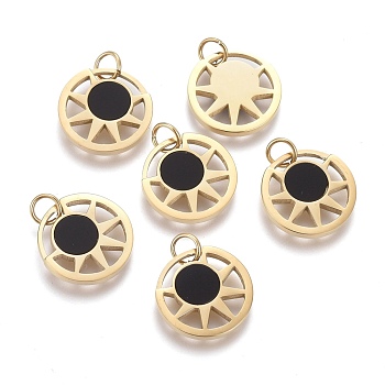 316 Surgical Stainless Steel Charms, with Acrylic and Jump Ring, Ring with Sun, Golden, 12x1.5mm, Hole: 2.8mm