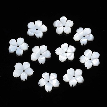 Natural White Shell Beads, Mother of Pearl Shell Beads, Flower, Seashell Color, 9x9.5x1mm, Hole: 1mm
