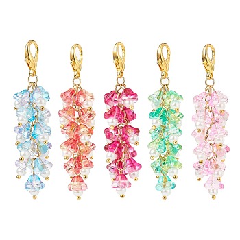 Trumpet Flower Glass Pendant Decorations, Lobster Clasp Charms, Clip-on Charms, for Keychain, Purse, Backpack Ornament, Mixed Color, 69mm, 5pcs/set