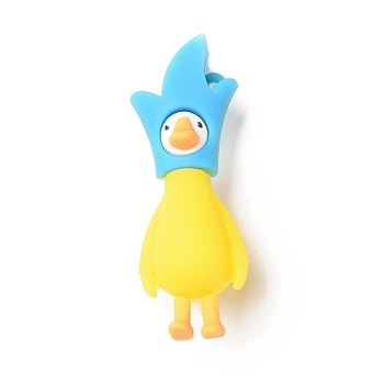 Opaque Resin Cute Duck Big Pendants, Duck Doll Charms, Sky Blue, 70x25x30mm, Hole: 3mm