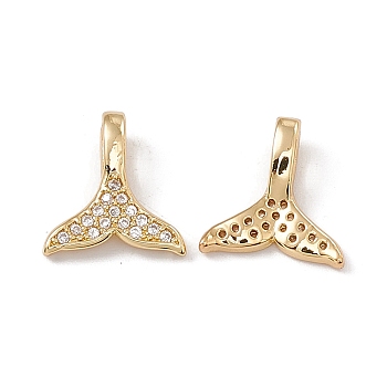Brass Micro Pave Clear Cubic Zirconia Pendants, Fishtail, Real 18K Gold Plated, 12x11.5x2mm, Hole: 4x2mm