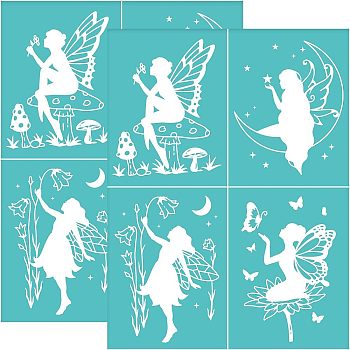 Self-Adhesive Silk Screen Printing Stencil, for Painting on Wood, DIY Decoration T-Shirt Fabric, Turquoise, Fairy Pattern, 220x280mm