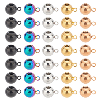 40Pcs 5 Colors Ion Plating(IP) 304 Stainless Steel Tube Bails, Loop Bails, Rondelle Bail Beads, Mixed Color, 11x6.5x8mm, Hole: 3mm, 8Pcs/color